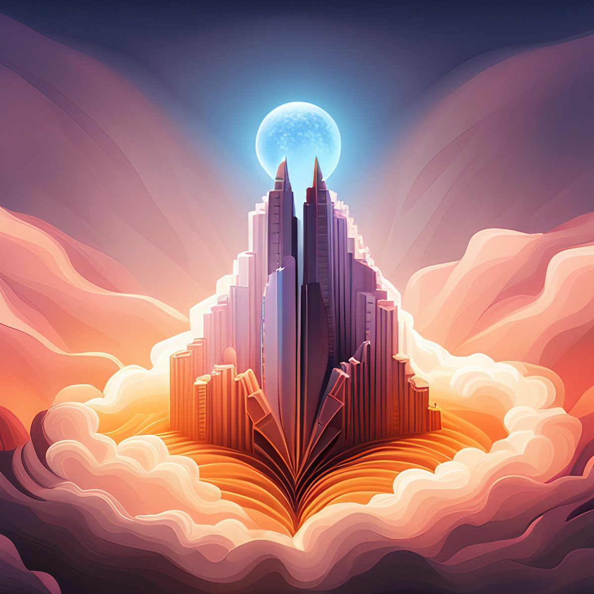 Utopian buildings floating on a cloud