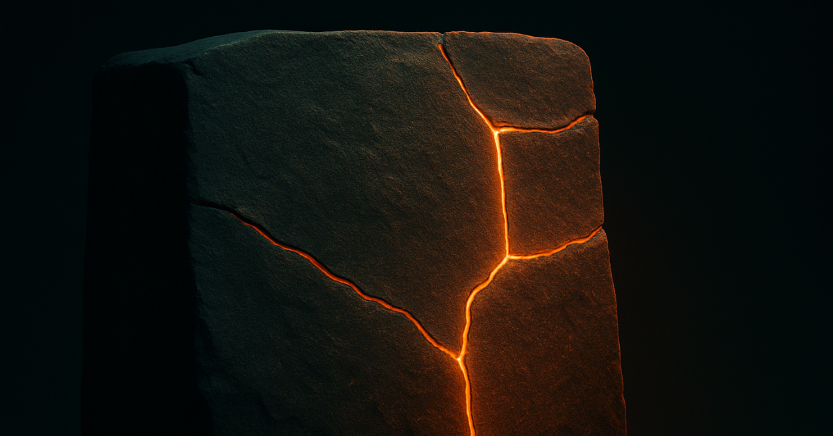 legacy brands visualization of carved stone with warm light glowing through fine cracks